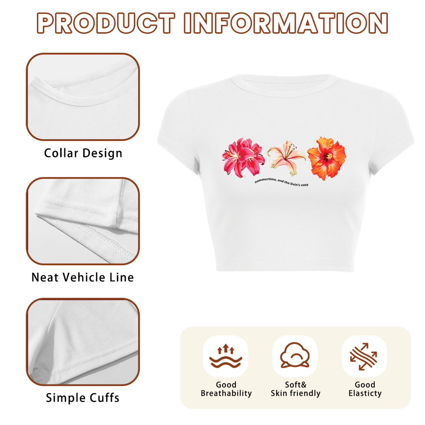 Tropical Hibiscus Floral Summer White Crop Top
