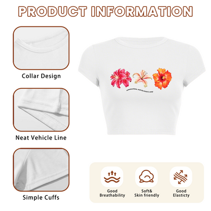Tropical Hibiscus Floral Summer White Crop Top