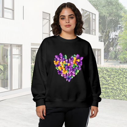 Glam Glitter Purple Rose Art White Crewneck Sweatshirt