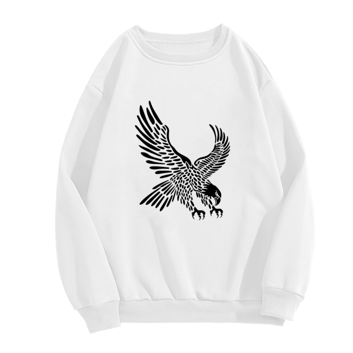 Majestic Flying Eagle Bold Black Print White Crewneck Street Sweatshirt