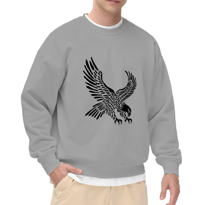 Majestic Flying Eagle Bold Black Print White Crewneck Street Sweatshirt