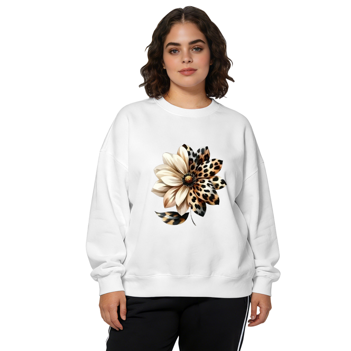 Unique Half?Leopard Print Flower Fashion Crewneck Sweatshirt