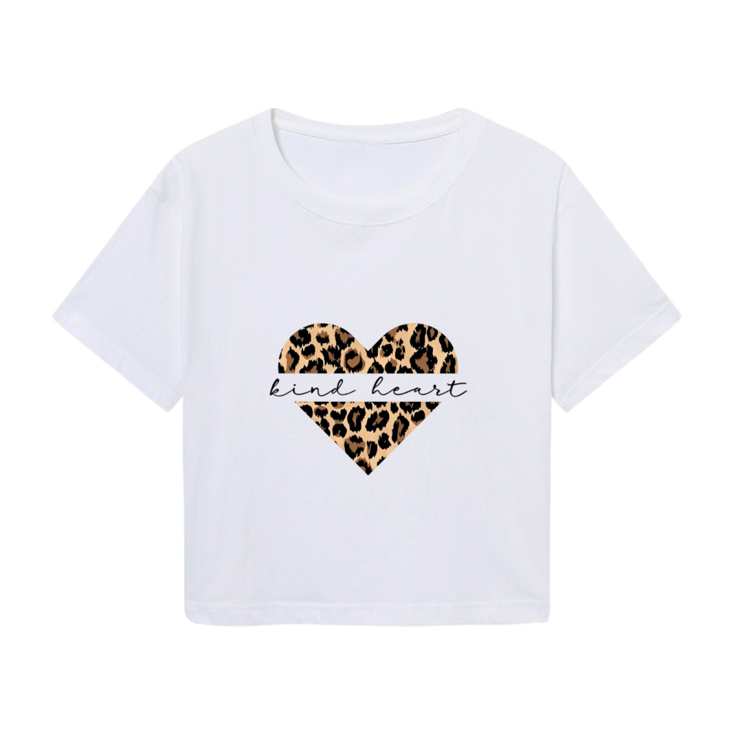 Y2K White Crop Top With Leopard Print Kind Heart Graphic