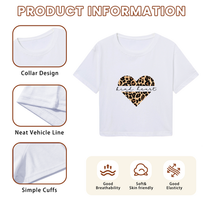 Y2K White Crop Top With Leopard Print Kind Heart Graphic