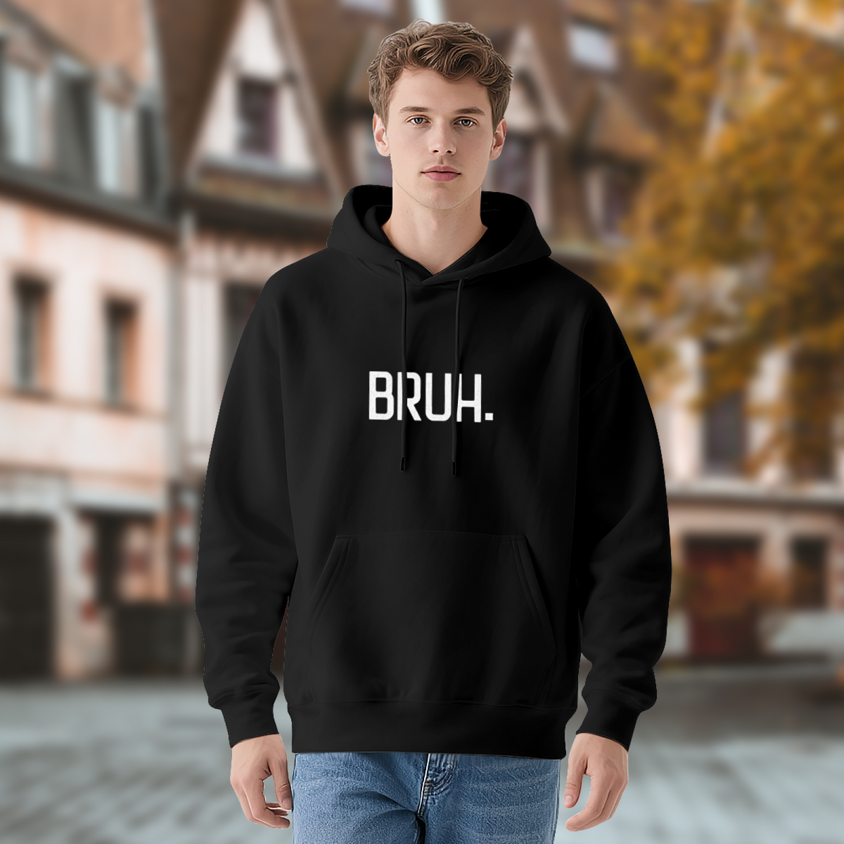 Minimal BRUH. Text Black Hoodie