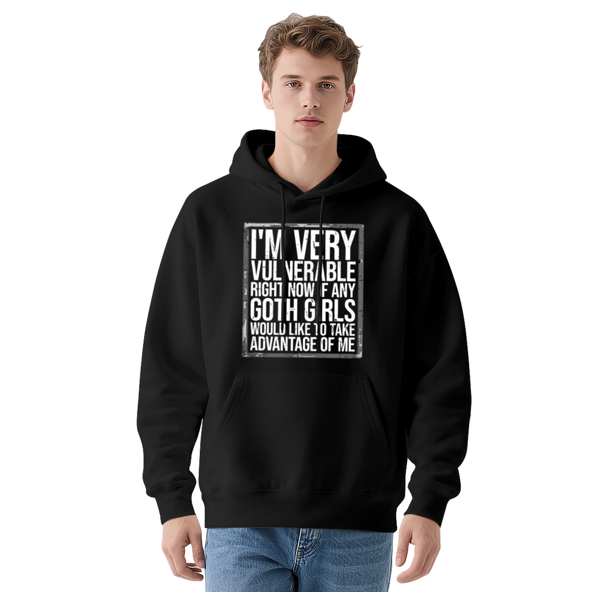 Funny Goth Girls Vulnerable Slogan Hoodie, Trendy Comfort Dark Style Black Hoodie