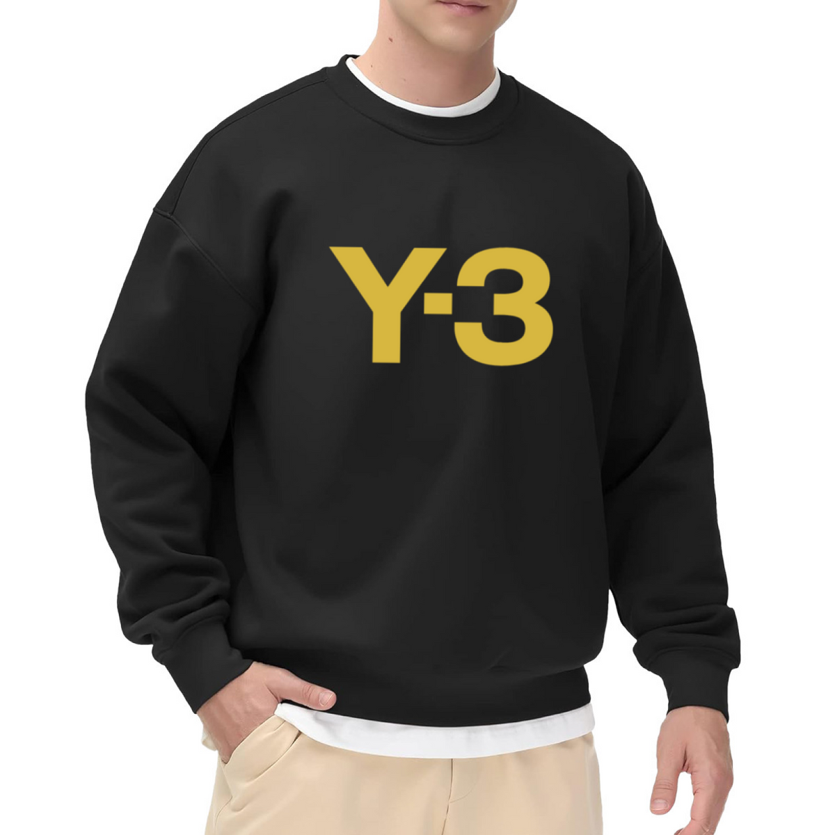 Minimalist Y?3 Gold Logo Streetwear Crewneck Sweatshirt