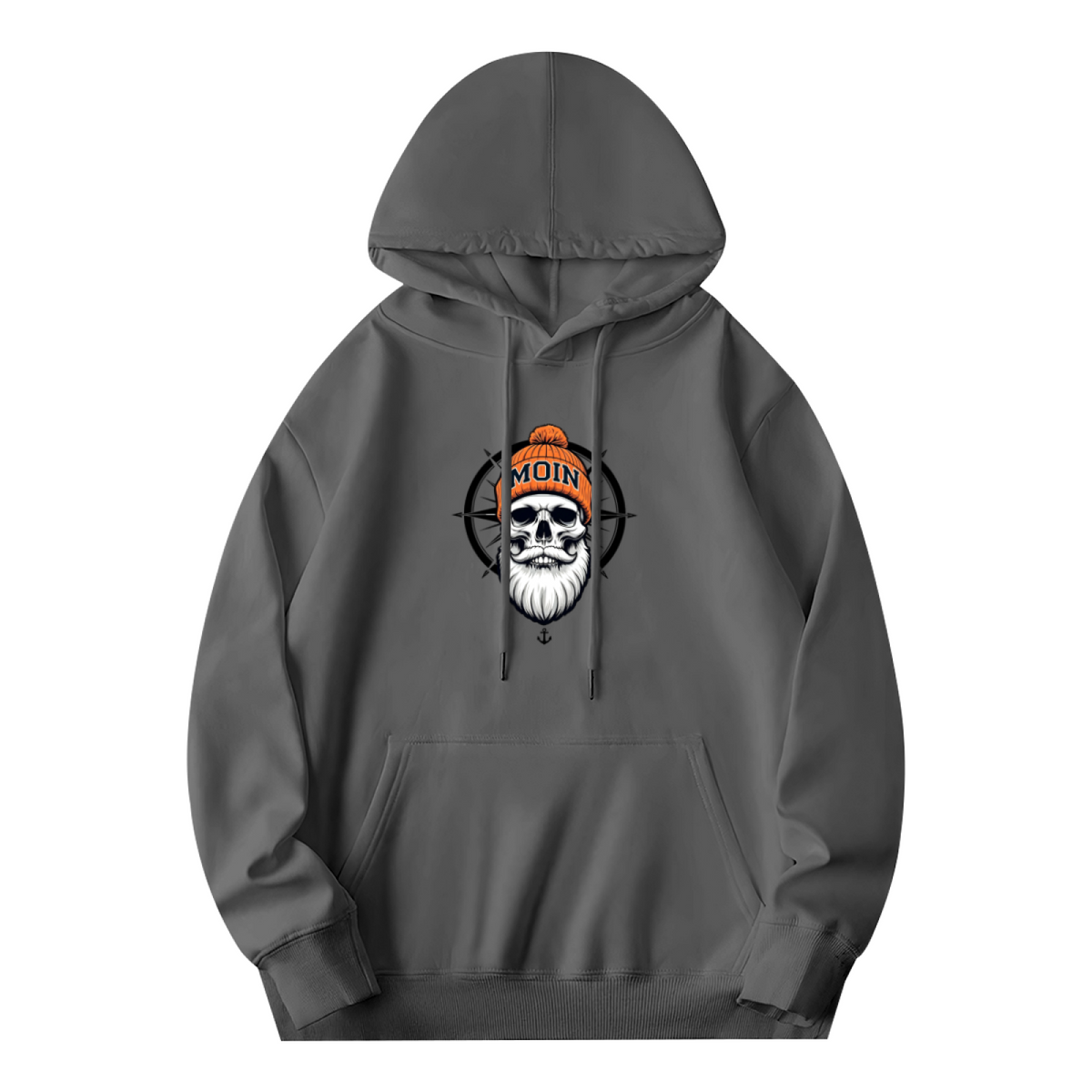 Moin Skull Beard Compass Graphic Charcoal Hoodie