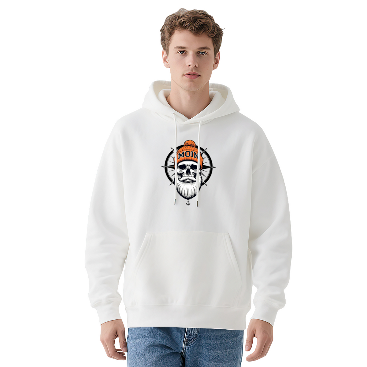 Moin Skull Beard Compass Graphic Charcoal Hoodie