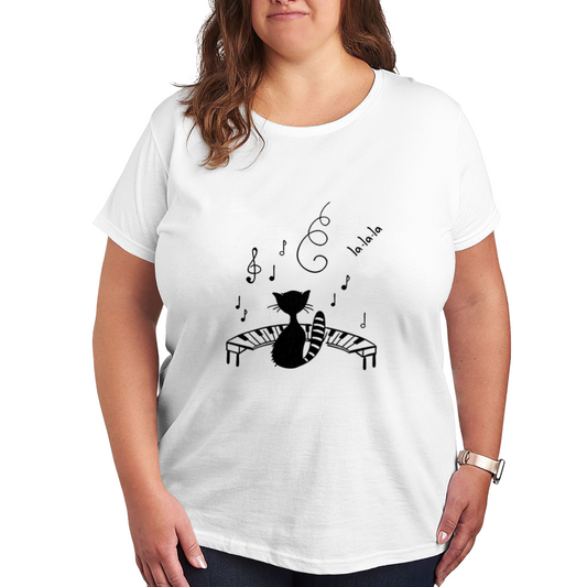 Melody Cat Piano & Musical Notes Minimal Tee