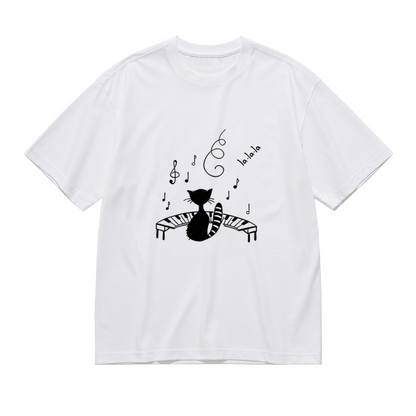 Melody Cat Piano & Musical Notes Minimal Tee