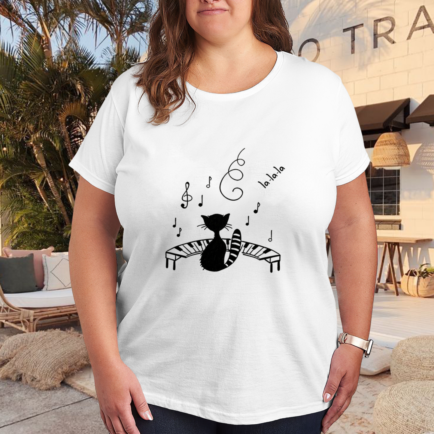 Melody Cat Piano & Musical Notes Minimal Tee