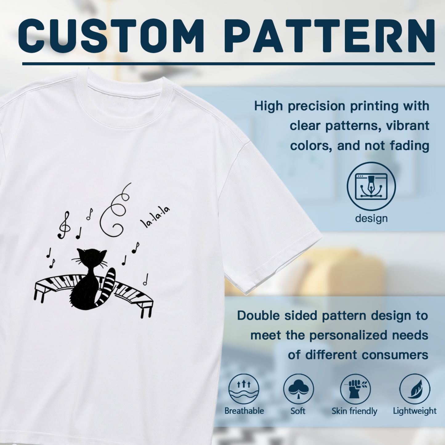 Melody Cat Piano & Musical Notes Minimal Tee