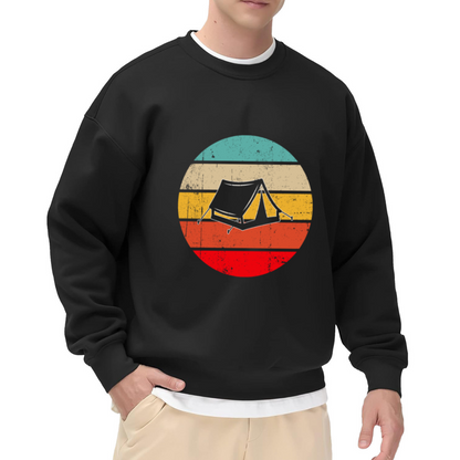Retro Vintage Camping Tent Sunset Crewneck Sweatshirt Outdoor Adventure Lover Pullover