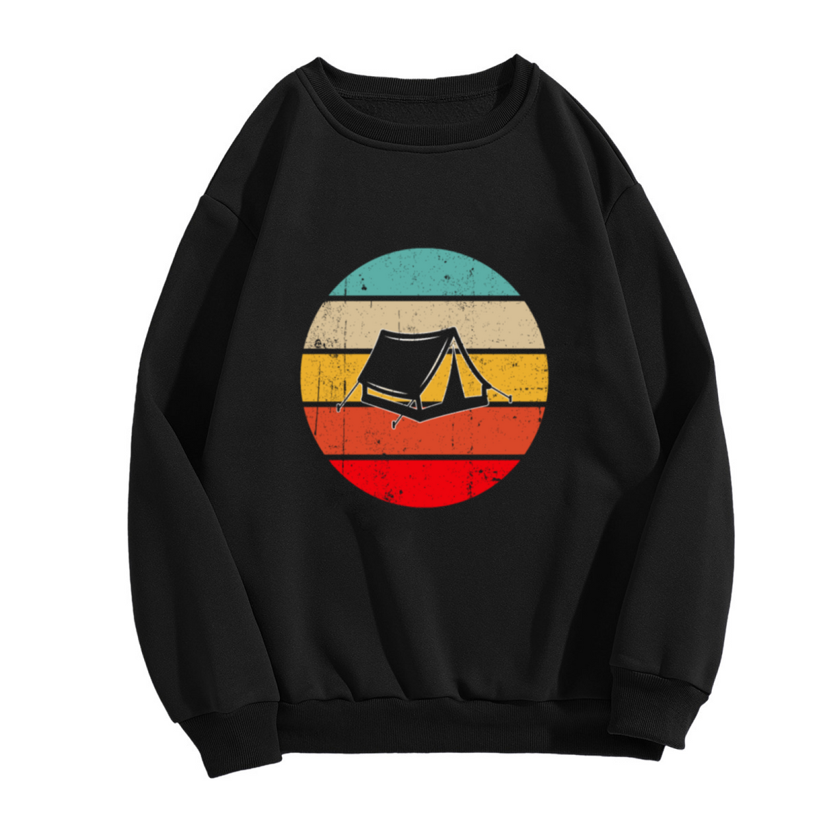 Retro Vintage Camping Tent Sunset Crewneck Sweatshirt Outdoor Adventure Lover Pullover