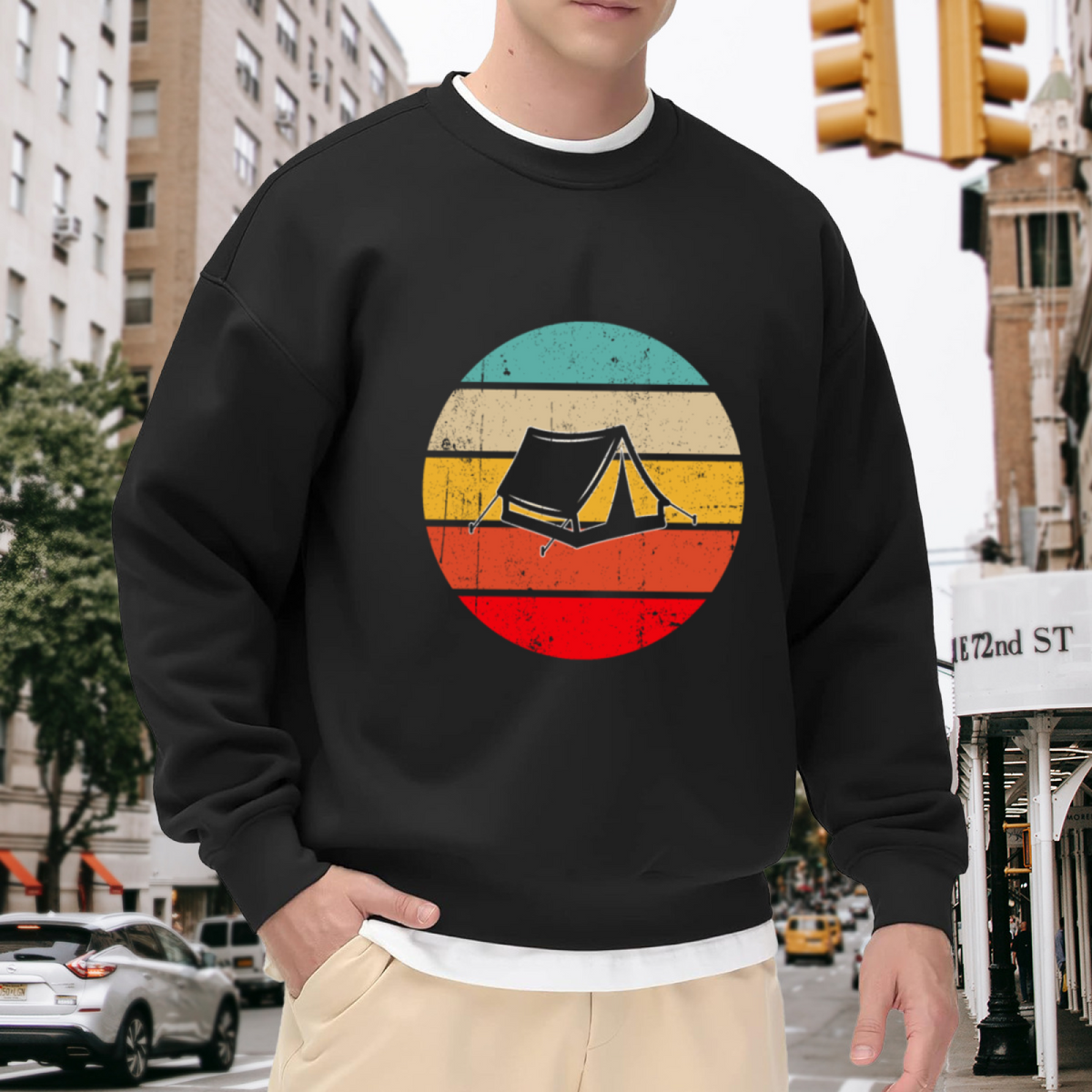Retro Vintage Camping Tent Sunset Crewneck Sweatshirt Outdoor Adventure Lover Pullover