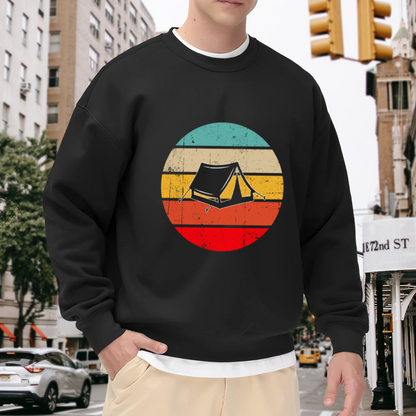 Retro Vintage Camping Tent Sunset Crewneck Sweatshirt Outdoor Adventure Lover Pullover