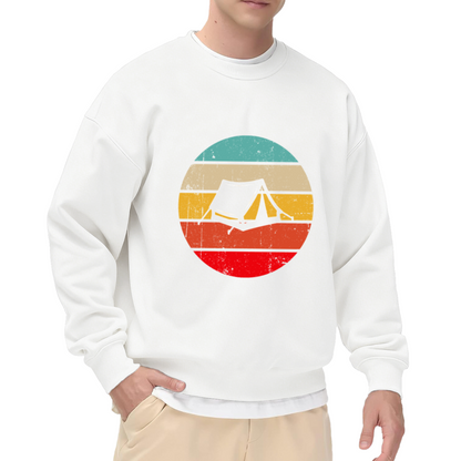 Retro Vintage Camping Tent Sunset Crewneck Sweatshirt Outdoor Adventure Lover Pullover