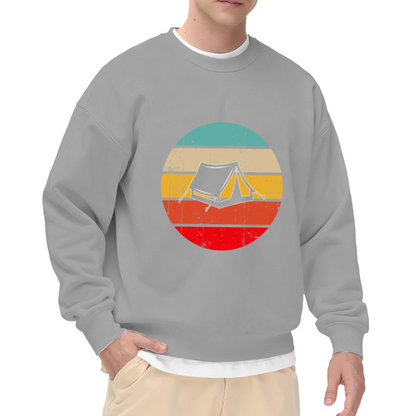 Retro Vintage Camping Tent Sunset Crewneck Sweatshirt Outdoor Adventure Lover Pullover