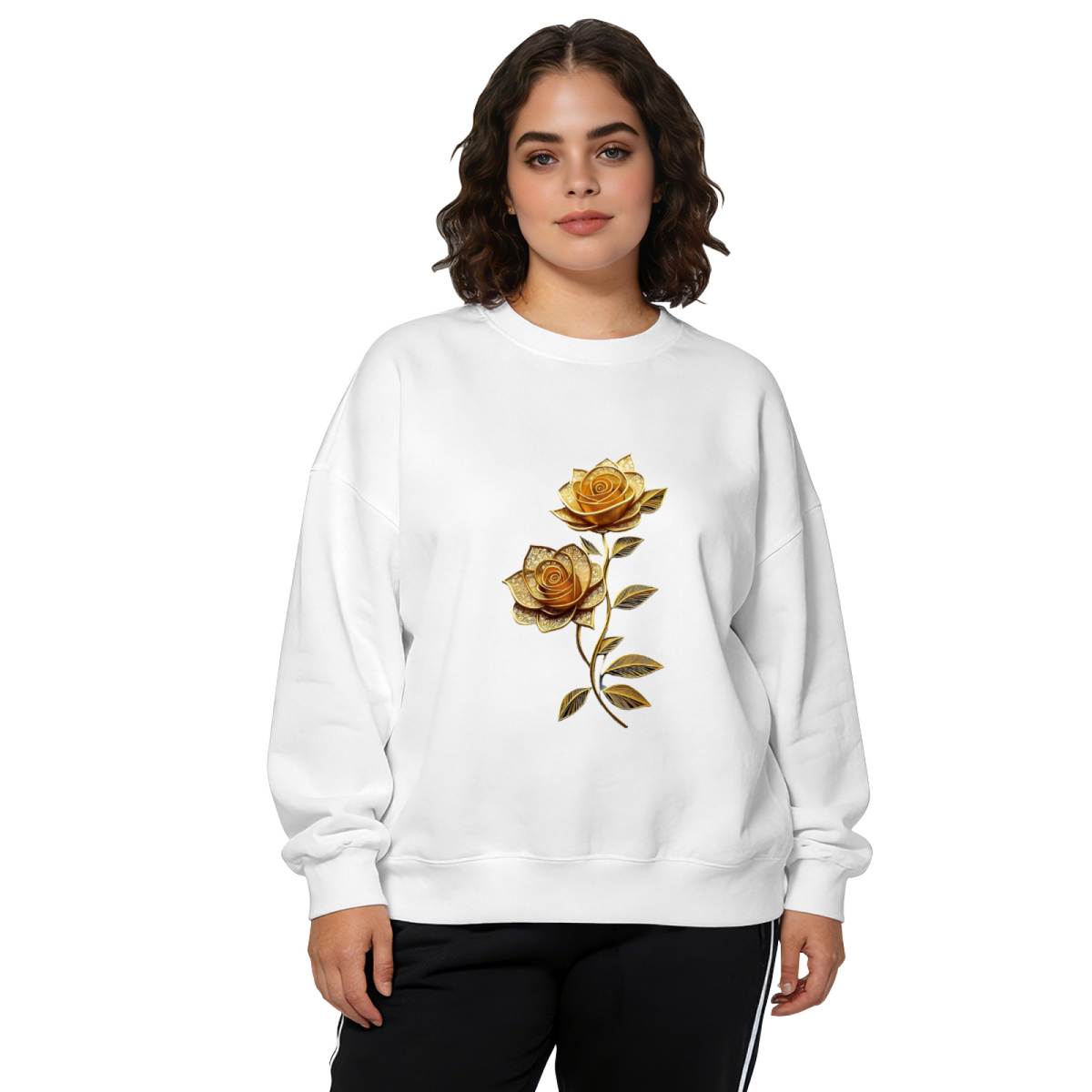Luxurious Golden Rose Pair Crewneck Sweatshirt