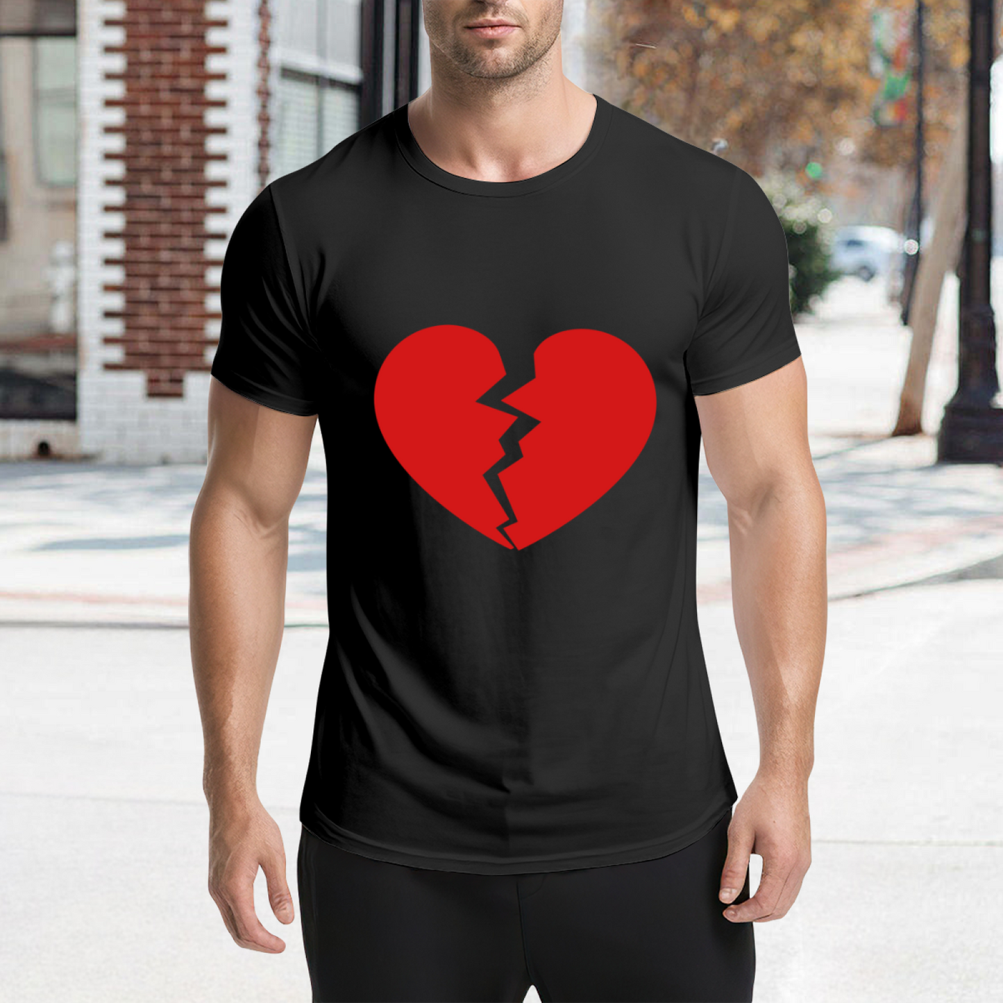 Simple Broken Red Heart Minimalist T-Shirt