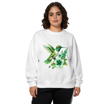 Fresh Green Hummingbird & Flower Art Crewneck Sweatshirt