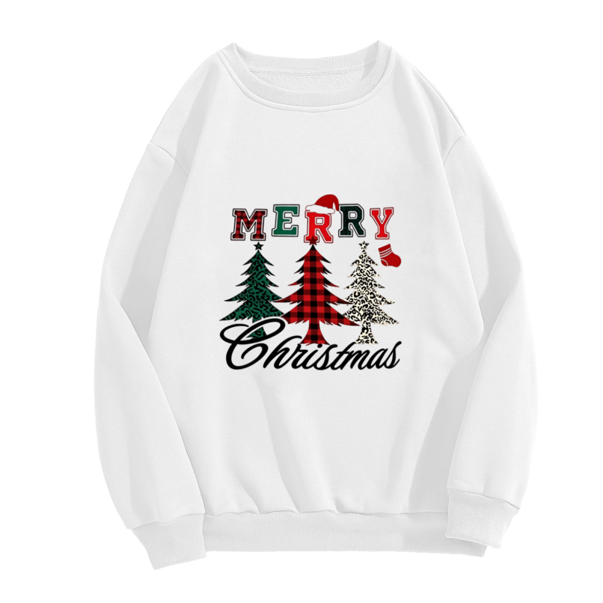 Plaid Leopard Christmas Tree Merry Xmas Crewneck Sweatshirt