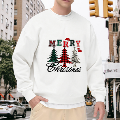 Plaid Leopard Christmas Tree Merry Xmas Crewneck Sweatshirt