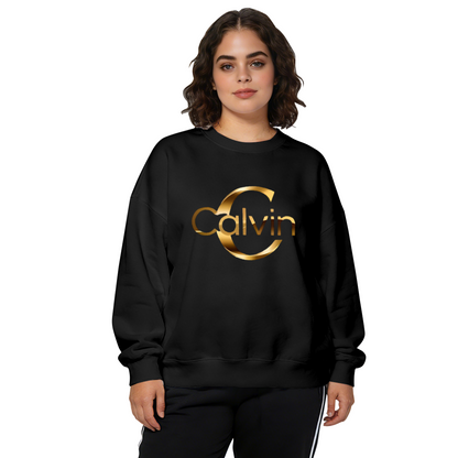 Luxury Gold Calvin Letter Logo Black Crewneck Sweatshirt