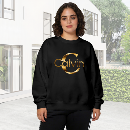 Luxury Gold Calvin Letter Logo Black Crewneck Sweatshirt