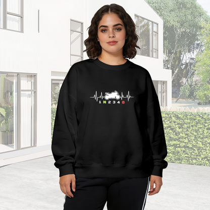 Motorcycle Heartbeat Gear Shift Graphic Black Crewneck Sweatshirt