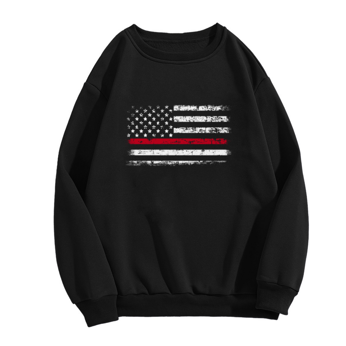 Distressed Thin Red Line American Flag Crewneck Sweatshirt