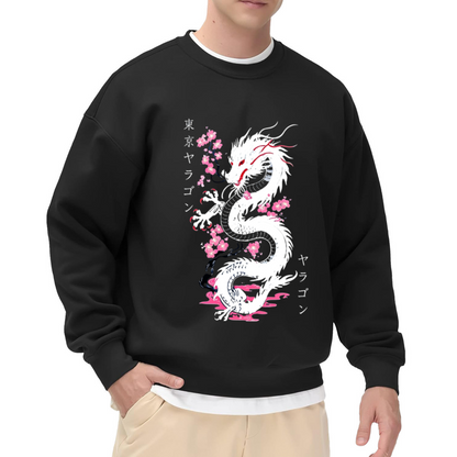 Japanese White Dragon Cherry Blossom Tokyo Graphic Crew