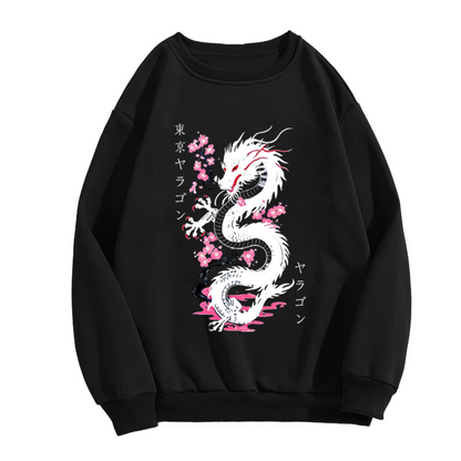 Japanese White Dragon Cherry Blossom Tokyo Graphic Crew