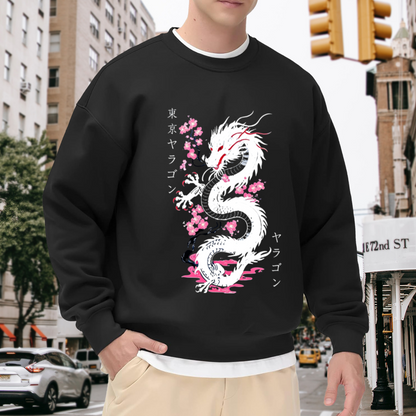 Japanese White Dragon Cherry Blossom Tokyo Graphic Crew