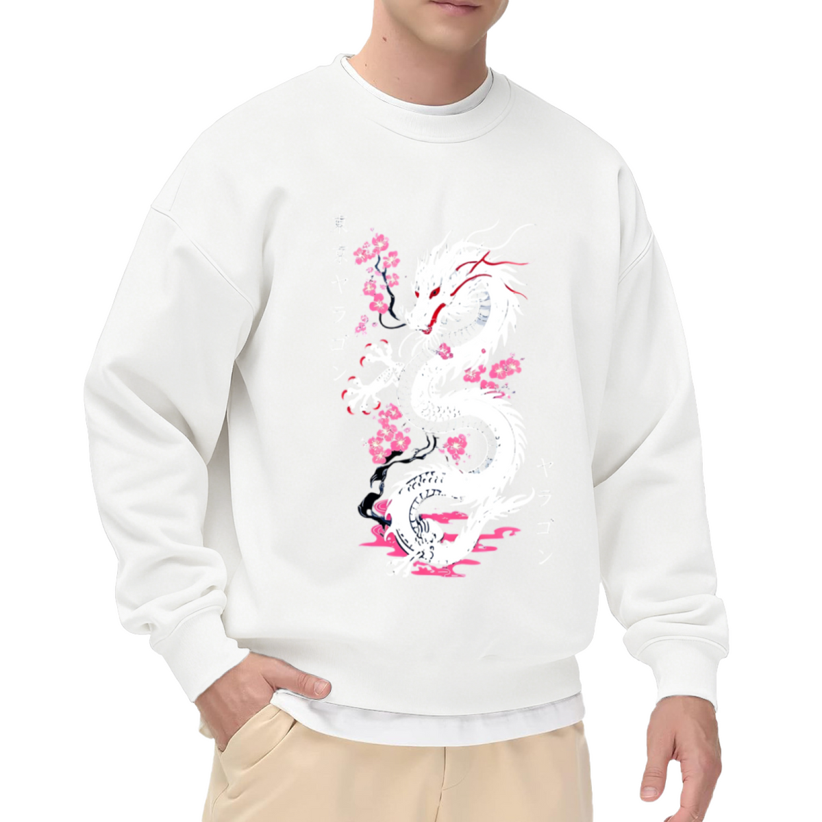 Japanese White Dragon Cherry Blossom Tokyo Graphic Crew