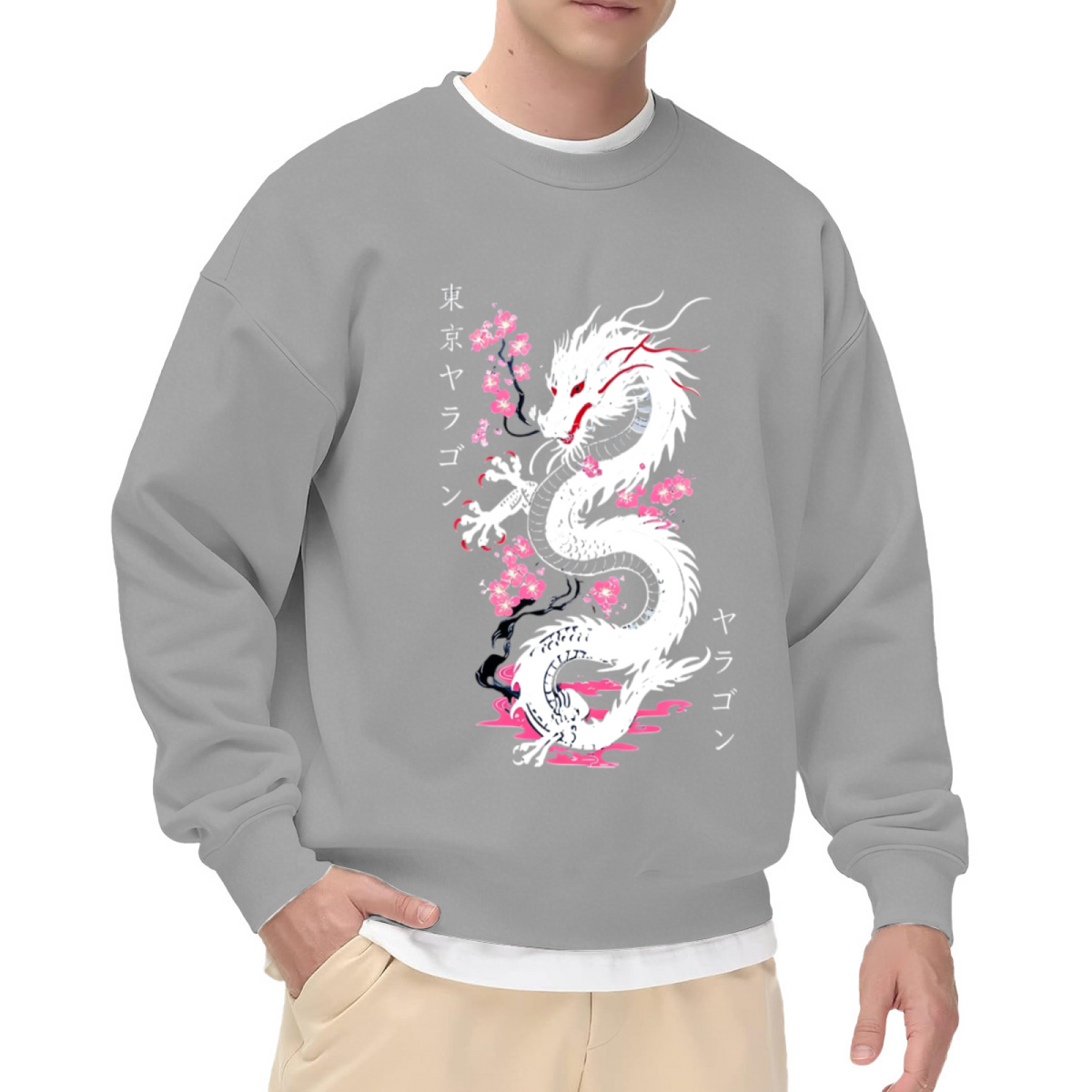 Japanese White Dragon Cherry Blossom Tokyo Graphic Crew