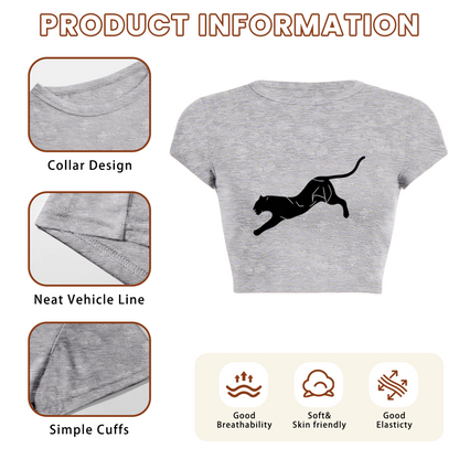 Minimal Black Panther Streetwear Grey Crop Top