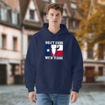Don¡¯t Mess With Texas Flag Longhorn Hoodie, Men Comfort Patriotic Navy Hoodie