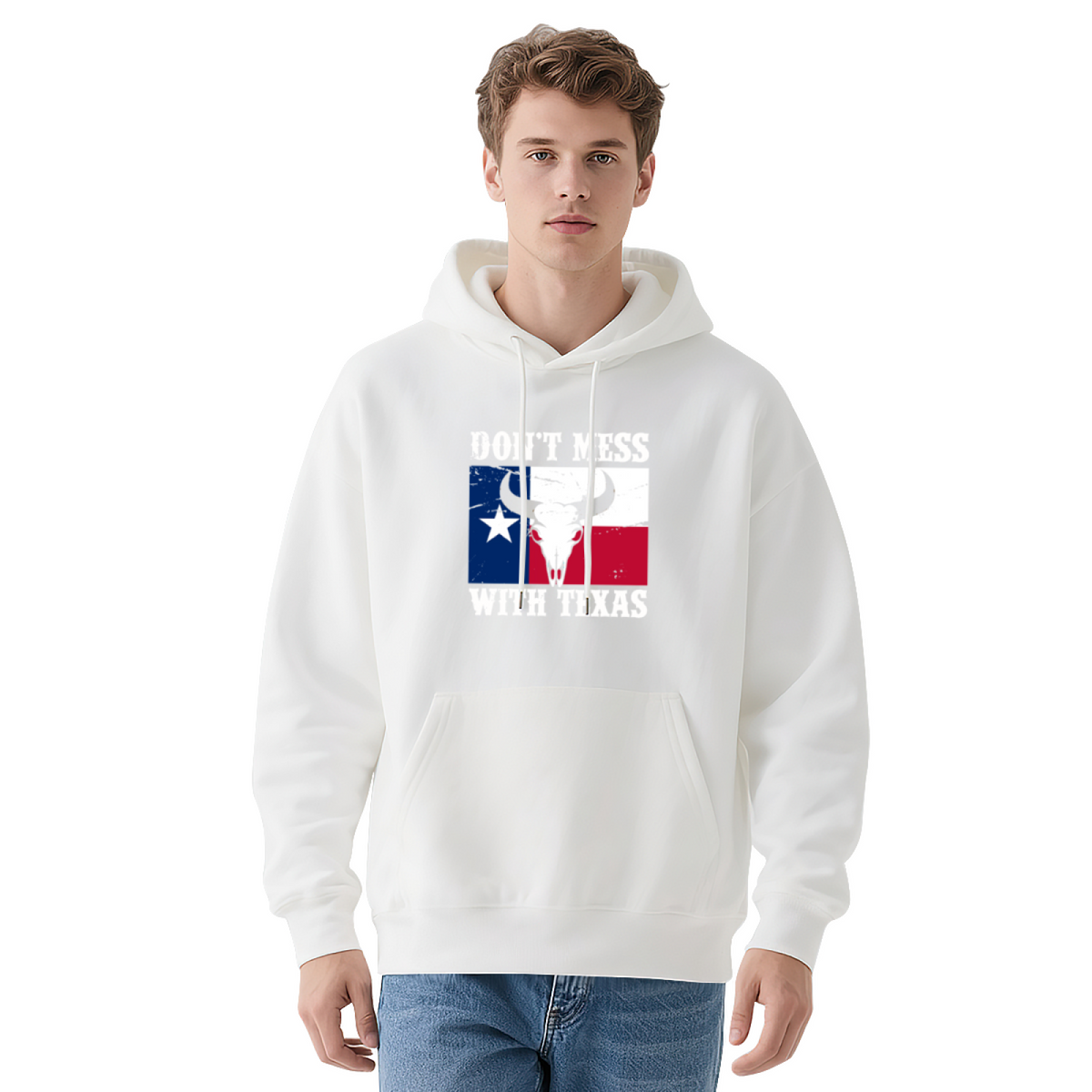 Don¡¯t Mess With Texas Flag Longhorn Hoodie, Men Comfort Patriotic Navy Hoodie