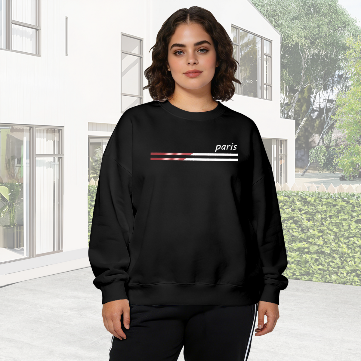 Minimal Paris Stripe Red Accent Crewneck Sweatshirt