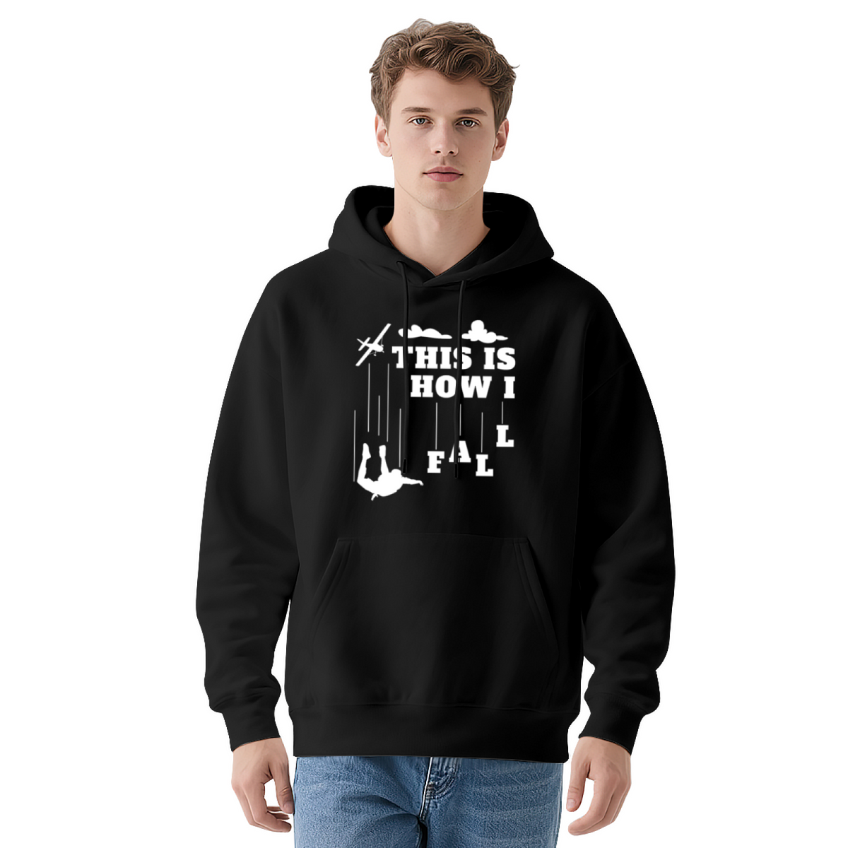Skydiving Silhouette Navy Hoodie, Soft Adventure Lover Comfort Pullover