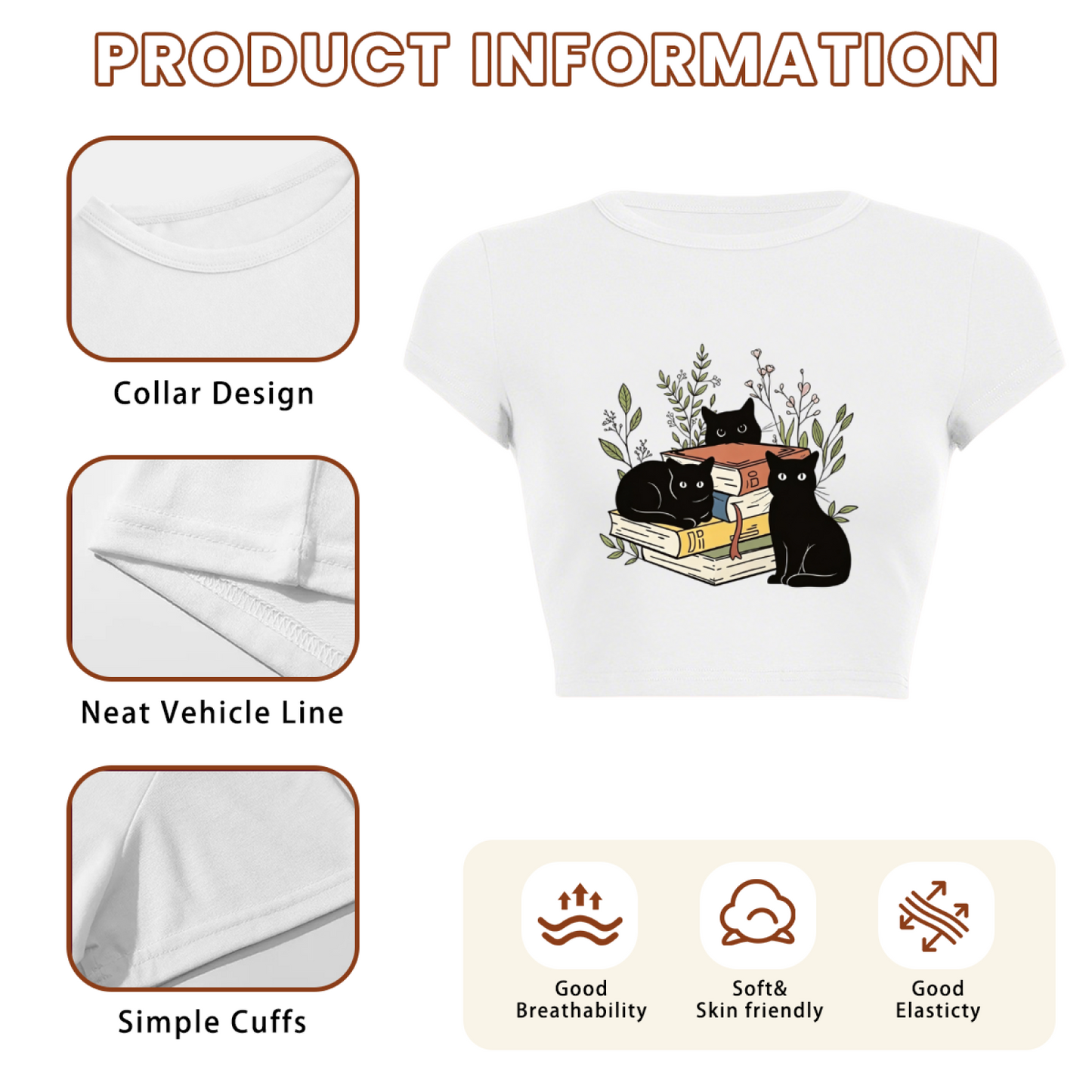 Bookish Black Cats Coquette Crop Top ¨C Librarian Cat Lover Fitted Baby Tee