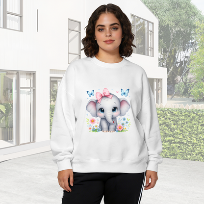 Adorable Baby Elephant With Bow & Butterflies Graphic Crewneck Sweatshirt