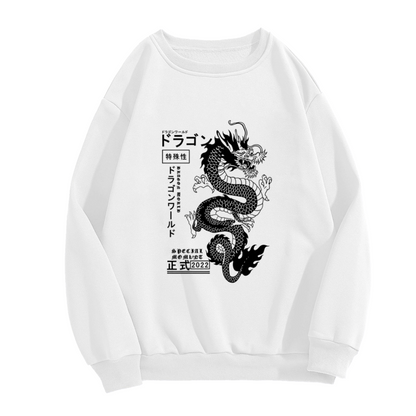 Japanese Kanji Dragon Streetwear Fake Two?Piece Sweatshirt