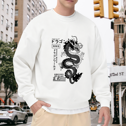 Japanese Kanji Dragon Streetwear Fake Two?Piece Sweatshirt
