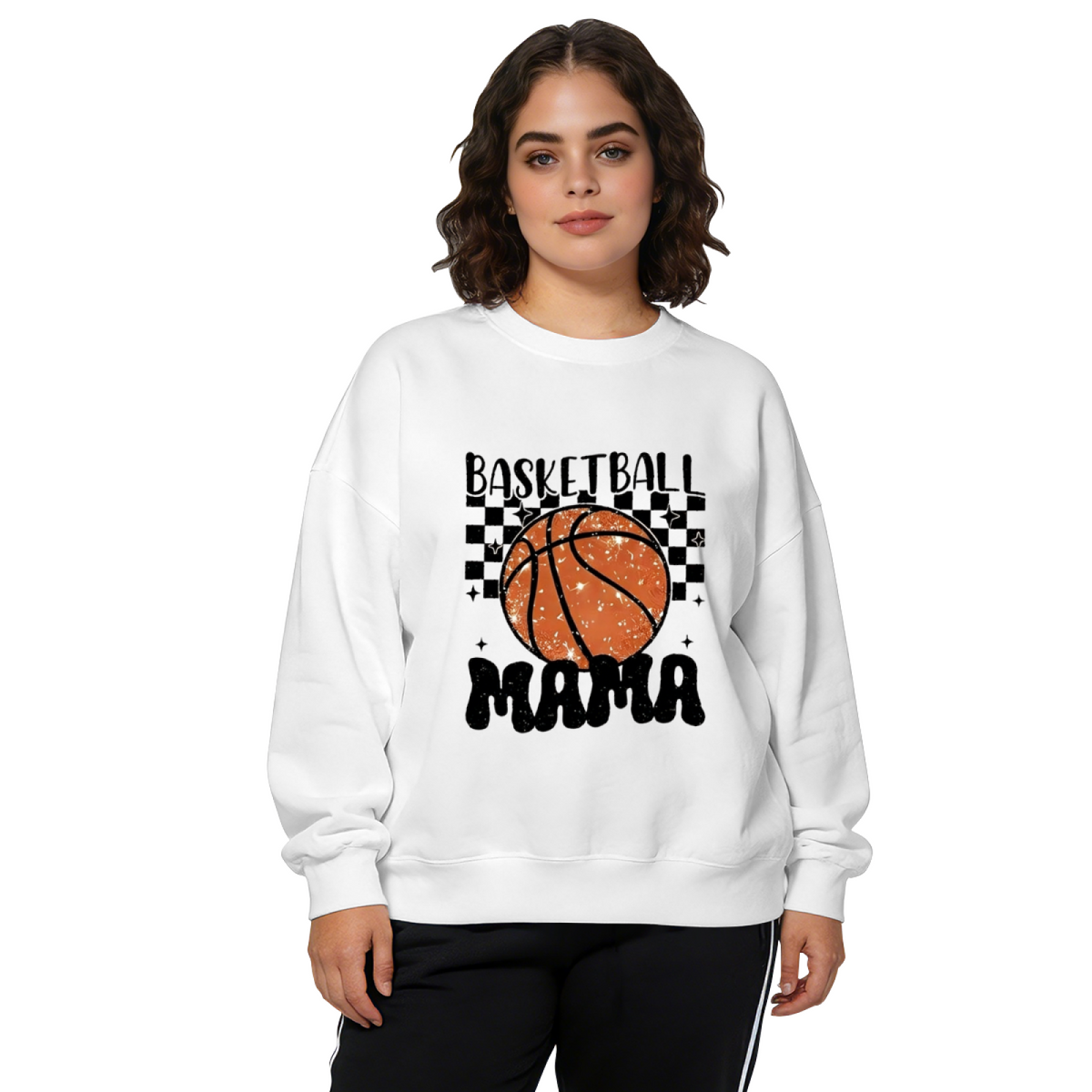 Basketball Mama Checkered Sporty Crewneck Sweatshirt