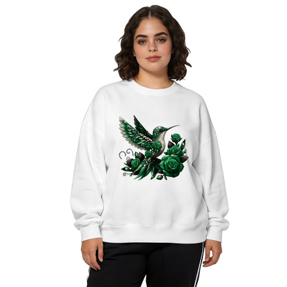 Elegant Green Hummingbird & Dark Green Roses Art Crewneck Sweatshirt