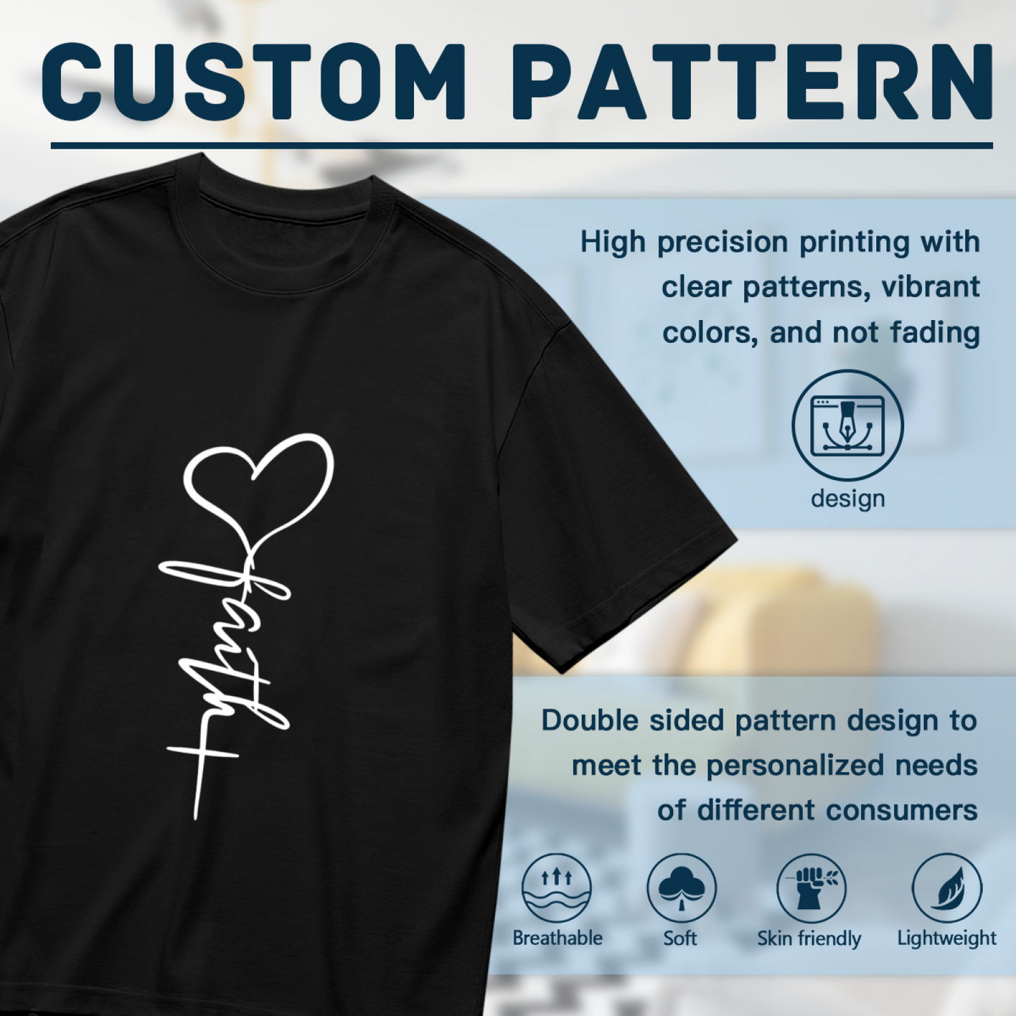 Faith Heart Cross Vertical Script Minimal Christian Women¡¯s Black Tee