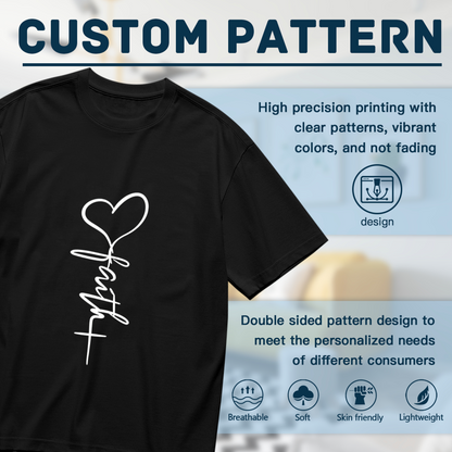 Faith Heart Cross Vertical Script Minimal Christian Women¡¯s Black Tee